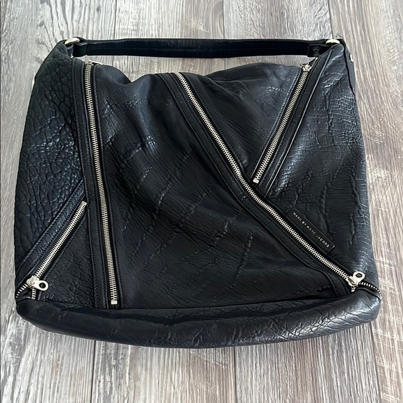 Marc Jacobs Handbags - Marc Jacobs Black Hobo Bag with Diagonal Zippers and Textured Finish